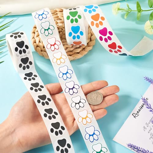 3 Rolls Paw Print Zelfklevend papier Stickers Kat Paw Afdrukken Tape Leuke Dieren Paw Afdrukken Zelfklevende Stickers Leuke labels Tag Stickers Decoratie DIY Present Wrapping Scrapbooking ambachten 5