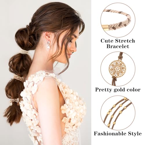 Boho haarbanden, 10 stukken van 5 stijlen Elastische gevlochten haarbanden voor vrouwen, schattige zachte haarbanden armband Geen Harm Ponytail houders Haaraccessoires voor meisjes met dikke en 4