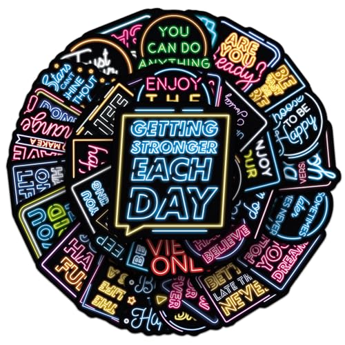 Neon Geïnspireerd Stickers voor tieners en volwassenen, 50 stuks, Inspirerende Vinyl Sticker Set, Auto, Motorfiets, Fiets, Skateboard, Snowboard, Bagage, Laptop, Koffer, Helm, Motorfiets, Computer