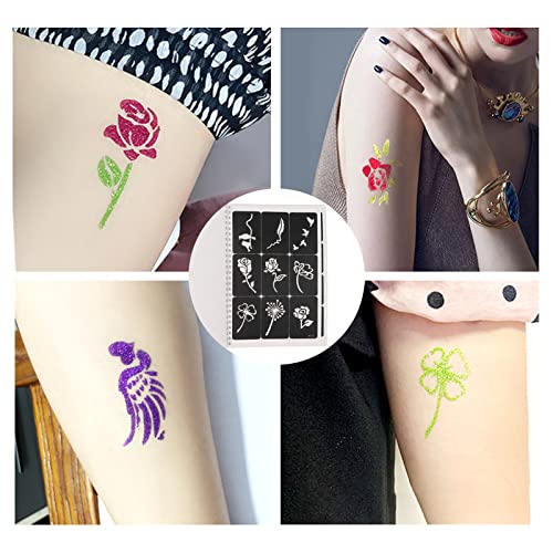 Glitter Tattoo Stencils, 10 Vellen Luchtborstel Tattoo Templates Herbruikbare Tattoo Stencils Tijdelijke Tattoo Set voor kinderen 97 patronen Body Art Schilderen Templates Tattoo Stickers 5