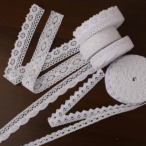 Lace Band 30 Meters White Lace Band Cotton Vintage siergras haak Lace decoratief Band Lace Stof voor het naaien van ambachten bruiloft decoratie (White-5 Roll) 5