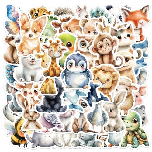 Pak van 50 Stickers voor Dieren, Kinderen, Peel esthetisch, 4-7 cm, School Stickers, Scrapbooking Stickers voor Gift, Boek, Koffer