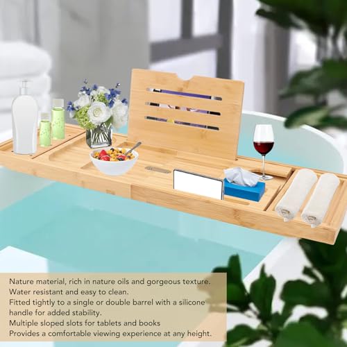 Badkuip Caddy Tray, verstelbare badrek Over de badkuip, Plank, Inklapbaar, Uitschuifbare badrek met Slots voor Boeken 3