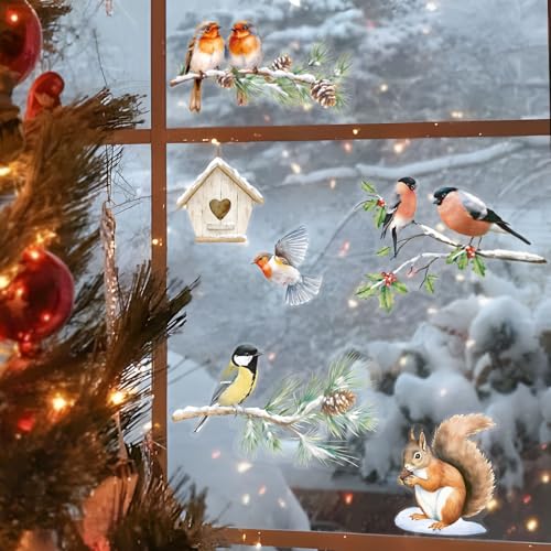 6 Vellen Double Sided Kerstram Stickers voor glas Robin Bird Window Clings Stickers voor Kerstmis Winter Seizoensgebonden Window Decoratie 4