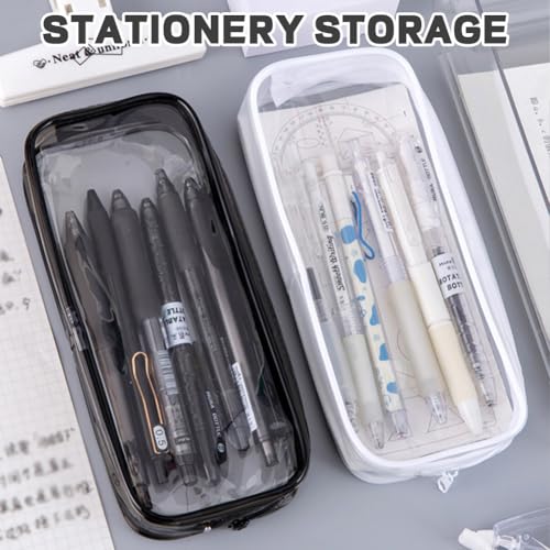 3 stuks Duidelijke Pencil Case Large Pen Bag, Transparante Cosmetic Make-up Tassen, PVC Pencil Case Stationery Pouch, Leuke hart Daisy Zonnebloem patroon zakken, voor vrouwen en meisjes, 2 stuks zwart + wit 5