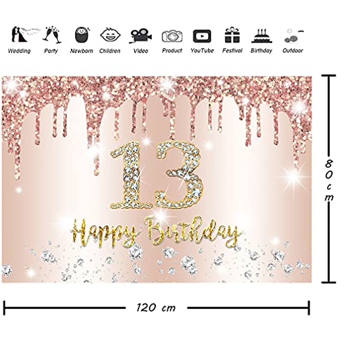 13e verjaardag decoratie voor meisjes, Banner Rose Gold 13e verjaardag stof sign poster, gelukkig 13 verjaardag achtergrond Banner meisje verjaardag feest decoratie