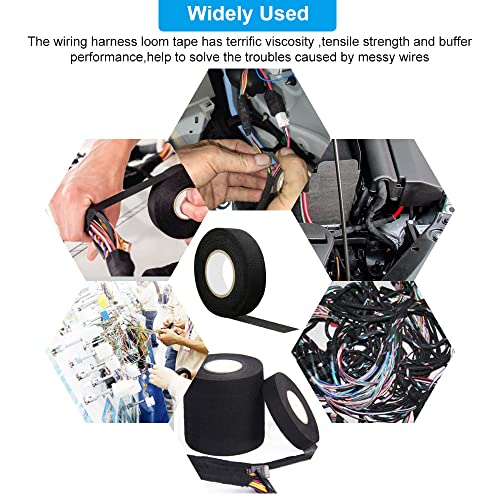 Verpakking van 4 Textiel Band Zwart draadharnas Kleefband Car Isolatie Tape Stof Tape 19 mm x 15 m Gepantserde kleefband voor huishoudelijke automotor 5