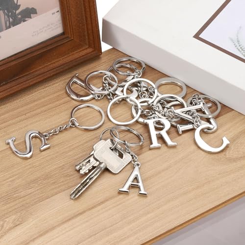 Eerste brief sleutelhanger, brief S sleutelhanger DIY hanger sleutelhanger tas rugzak decor voor mannen vrouwen partij geschenken gunsten, zilver, zilver 5
