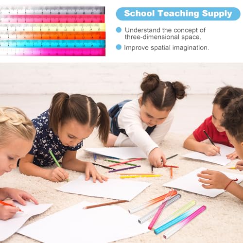 Kleurrijke, heldere rechte regelaar, 6 stuks kubus, acryl, 15 cm, Transparant, Kleur Grenzend Liniaal, Licht meetinstrument voor studenten Volwassenen School Klaslokaal Office 3