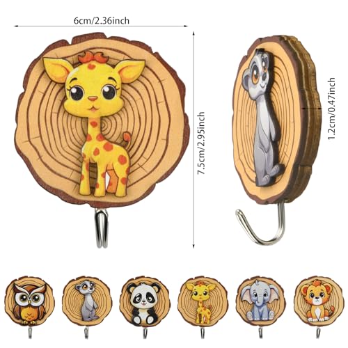 Pack van 6 kinderkamer kleren haken self-Adhesive houten handdoek houder dierlijke vorm muur haken zonder boren voor rugzakken, sleutels, hoeden, jasjes, gebruikt