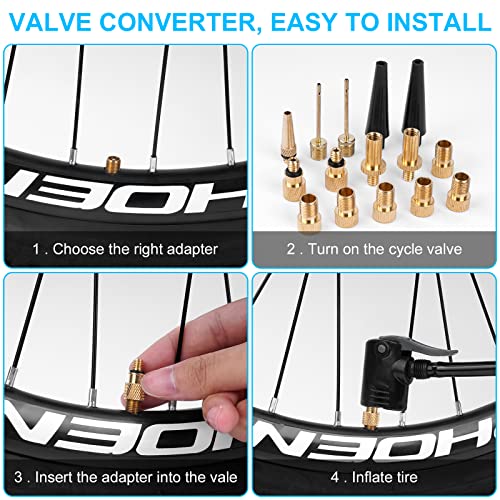 Fietsventieladapter, Fietsventielset DV SV AV, Dunlop French Flash Valve met Cone Adapters en Bal Naalden voor Air Matrassen en Ballen, voor Alle Fietsventielen 5