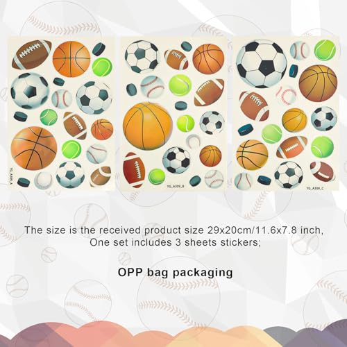 3Pcs Glow in the Dark Sports Stickers, Luminous Wall Stickers Sportballen Basketbal Basketbal Voetbal Rugby Wanddecoratie voor jongens Kamers Sportschool Party 3