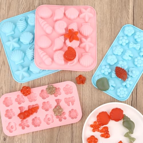 4 Stampi per Fondente a Tema Marino, 2 Misure Blue and Pink Stampi in Silicone a Forma di Conchiglia Stella Marina Accessorio per la Cottura fai da te di Cioccolato Caramelle Argilla 5
