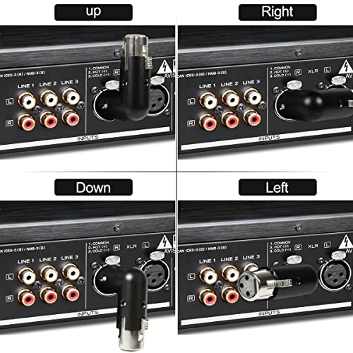 XLR Hoekadapter 3 Pin Dual Man en Vrouwelijke Connector 90 graden verstelbaar 4 verschillende Hoeken Rechts-links Socket voor Mixer Microfoon Audio-apparatuur, 2 stuks 3