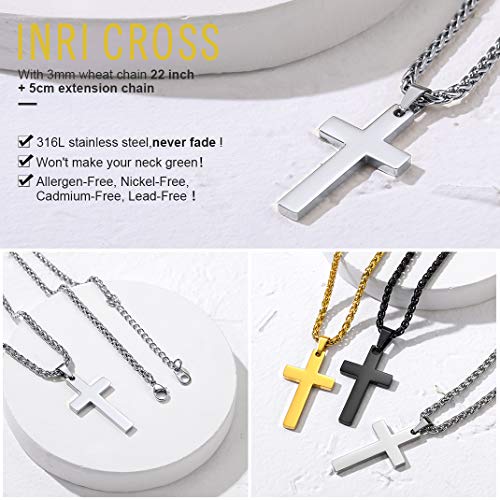 sieraden kruis hanger ketting, roestvrij staal/18K Goud / zwart Christelijke sieraden, doop kerk geschenk, kan aangepaste gravure 5