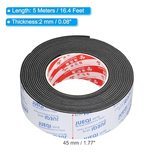 Schuimverzegelingsband, 5 m, 45 mm breed en 2 mm dik, enkelzijdig voor het verzegelen van meubels Deuren, voor raam- en buisisolatie, zwart