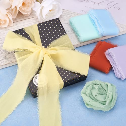 22,5m Fringe Raw Edges Polyester Ribbons 40mm Breed Blauw Bruin Groen Rood Chiffon Silk Libbons voor bruiloft Haar Picknick School Kerstuitnodigingen Boeketten Cadeauverpakking 5