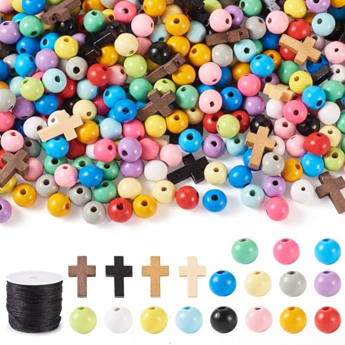 415 Stuks Rozenkrans maken Kit Cross Pasen kralen 12mm Assorted kleur Houten Ronde Kralen Bulk voor ketting sieraden armband oorbellen DIY Vrouwen Craft Kerstmis Keychain accessoire