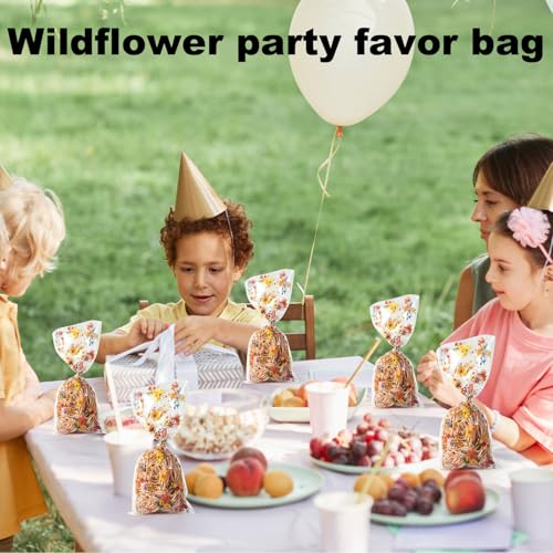100 st Wildflower Candy Cookie Tassen, 4 stijlen Patroon Bloemen Lente Goodie Tassen met Bowties Wilde bloemen als decoratie voor een verjaardag bruiloft of partij (Wissen) 5