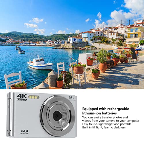 16x Digitale Zoom Camera 2,8-inch Scherm 4k 44MP Shock Camcorders Digitale Camera, Mini Camera met 2,8-inch Scherm 16x Digitale Zoom, Vjianger 4k Vloggen (Zilver) 4