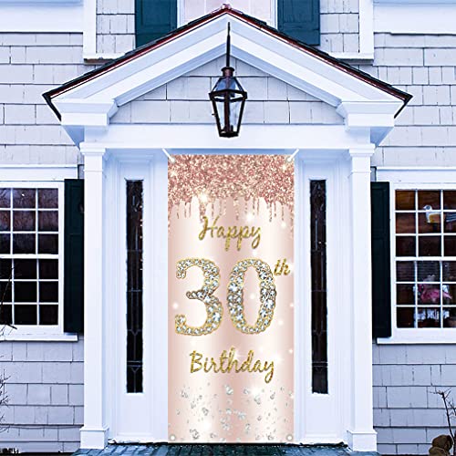 30e verjaardag vrouwen decoratie, gelukkig 30e verjaardag deur Banner Rose Gold,30e Verjaardagsstof Getekende poster deur decoratie, 30e verjaardag achtergrond Banner vrouw, verjaardag partij welkom tekenen 5