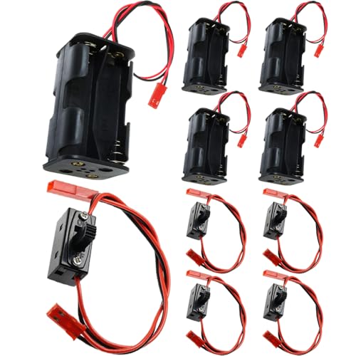 Batterijontvanger met aan/uit schakelaar en opslagbox voor 4 AA batterijen met JST-plug voor RC Car, Truck en vliegtuig (10 Pack)