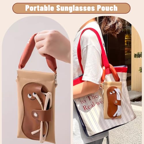 Zachte glazen geval voor vrouwen meisjes, schattige draagbare zonnebril geval 2-in-1 draagbare glazen telefoon zak voor buiten reizen 4