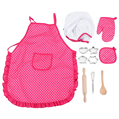 Kookset voor kinderen doe-het-zelvers bakpak speelgoed set doen alsof speelkleding apron handschoenen hoed fornuis, roze, 24*21cm, roze