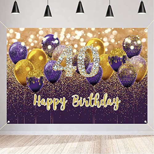 40e verjaardag decoratie voor vrouwen, paars stoffen bord poster verjaardag party decoratie, 40e verjaardag achtergrond banner vrouw, 40e verjaardagsfeest decoratie