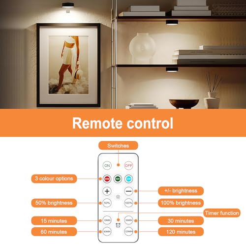 Verpakking van 3 Accu-aangedreven fotolampen met afstandsbediening, 3 lichtkleuren verstelbaar, magnetische fotolamp, draadloze fotolampjes voor foto's, fotoframes, portretten, kunstwerken 4