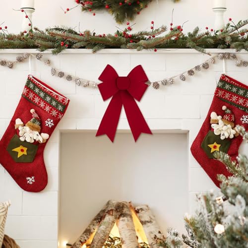 2 stuks Kerst Bows 23x30cm Grote Rode Deur Bows Kerstboom Ornamenten Kerstkransen Bows for Cadeau Wrapping Holiday Party Decor 4