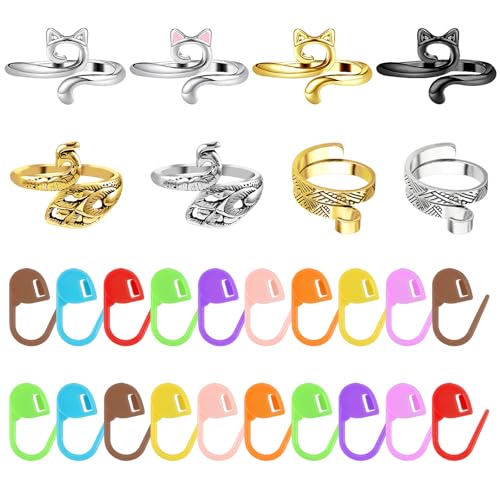 28 st Gehaakte ringen set, 20 steken Markers, Breien, Hoking, 8 breien accessoires, Gehaakte ringen, Vinger verstelbare haak spanning Ring, Open garen gids, Vingerhaak Ring, Accessoires