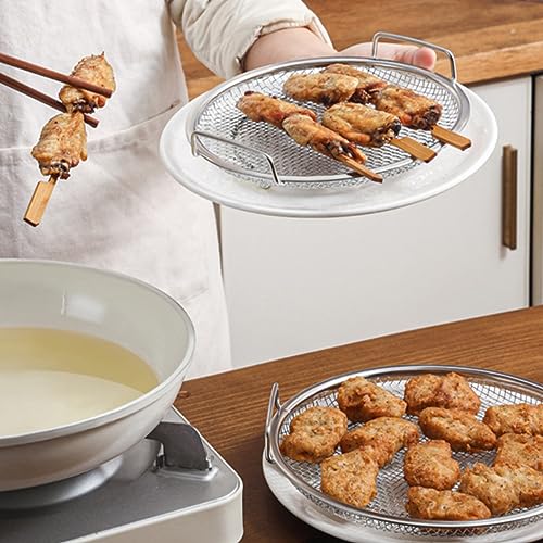 Oliebakje Rack voor gebakken voedsel, Gemakkelijk schone ronde oliebakje Rack, niet vervormd met handvat voor keuken 3