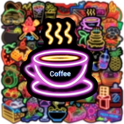 Neon voedingsstickers voor jongeren en volwassenen, 50 stuks, Delicious Food, vinyl stickerset, auto, motorfiets, fiets, skateboard, snowboard, bagage, laptop, koffer, roer, motorfiets, computer