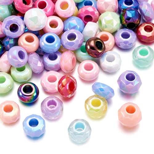 Europese acryl kralen, 150 stuks, 5 stijlen, UV-plating regenboog iriseren rondelle kralen met groot gat voor doe-het-zelf knutselen, armbanden, ketting en sieraden maken, gat: 5.5~6