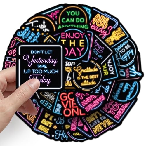 Neon Geïnspireerd Stickers voor tieners en volwassenen, 50 stuks, Inspirerende Vinyl Sticker Set, Auto, Motorfiets, Fiets, Skateboard, Snowboard, Bagage, Laptop, Koffer, Helm, Motorfiets, Computer