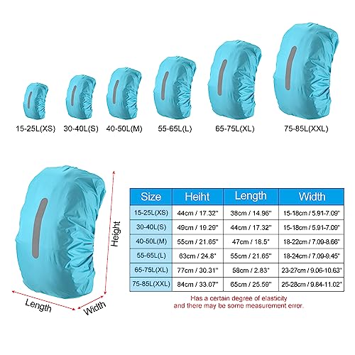 Waterdichte rugzak regenhoes, antislip rugzakhoes met verticale reflecterende band blijft droog voor wandelen, kamperen, jagen, lichtblauw, S