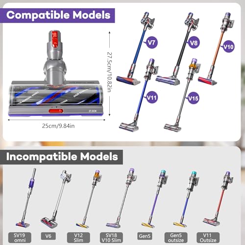 Verbeterde High Torque Brush Head voor Dyson V7/V8/V10/V11/V15, Tangle-Free Floor Brush Vervangingsonderdelen Bijlage, Deel #970100-04, 970100-05