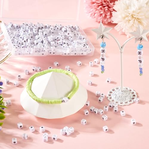 500st Vierkante Klinker Letter Kralen Kubus 5mm Wit Alfabet Kralen A/E/I/O/U Initial Letter Kralen Klinker voor vriendschap armbanden Kettingen sieraden maken