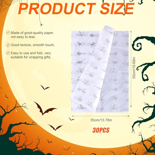 30 Sheet Skeleton Paper, 35x50cm Halloween Cadeaupapier voor Halloween Party Favors Art Decorations DIY Crafts