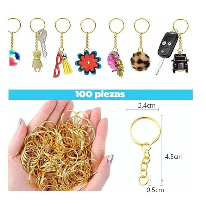 100Stuks Sleutelhangers Kettingen Gouden Ronde Gesplitste Sleutelhangers met schroefoog Pins voor DIY Keychain maken, #711, Modern