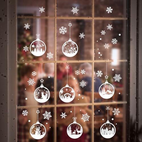 5 Vellen Kerstramen Klemmen Sneeuwvlok Stickers Herbruikbare Xmas Ball Window Klingen voor Kerstmis Winter Decoraties Party Ornamenten 4