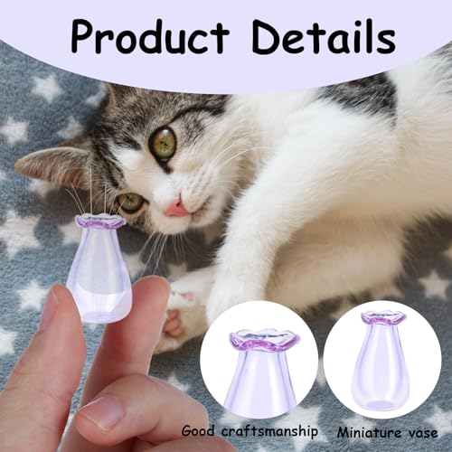 2 st. Minikathaar Vaaskathaar Vaas miniatuur vaas kleine glazen vazen Cat Cord Haarhouder voor honden of Kat haar Keepsake Micro landschap DIY (Roze + 4
