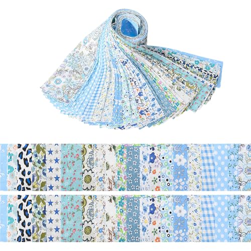 40 Rolls Katoen Quilting Stof Bloemen Patronen, 20 Styles Pre-Cut 2.5 x 19.69 Inch Fabric Strips voor DIY Crafts Naaien, Poppenkleding, Kussendecoratie (Blue(blue 6x50cm, 2