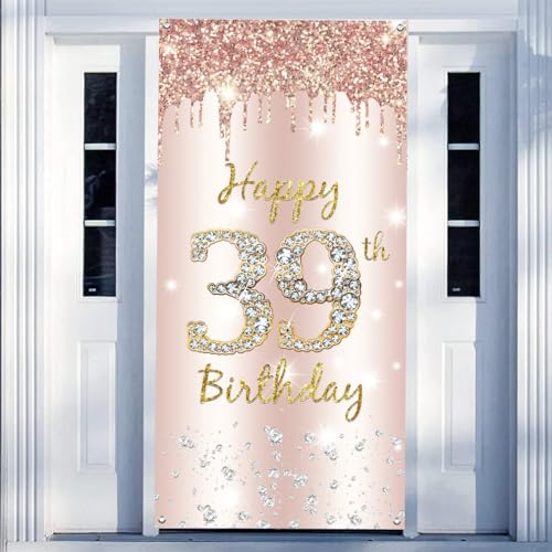 39e verjaardag decoratie vrouwen, Gelukkig 39e verjaardag deur banner roos goud,39e verjaardag stof teken poster deur decoratie,39e verjaardag achtergrond banner dames, verjaardag feest welkom teken