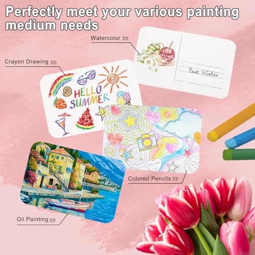 48 Vellen Aquarel ansichtkaarten, 100% Katoen 100 x 15cm Blanco afgeronde hoeken Aquarelpapier Postkaarten Rough for Mailing Art Painting Drawing, 150lbs/300g/m2 (rood) 5