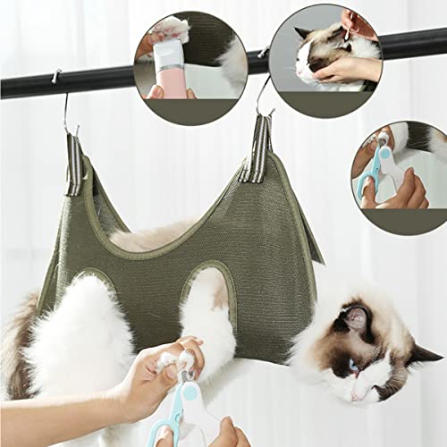 Cat Grooming Bag, 1 Stuks Pet Helper met 2 haken, ademende harnas voor hondenkat Nails trimmen en badzorg, Groen, S 3