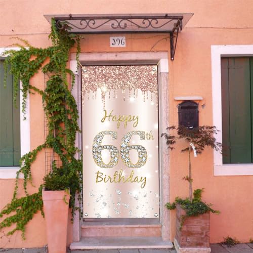 66e verjaardag decoratie vrouwen, Gelukkig 66e verjaardag deur banner roos goud,66e verjaardag stof teken poster deur decoratie,66e verjaardag achtergrond banner dames, verjaardag feest welkom teken 5