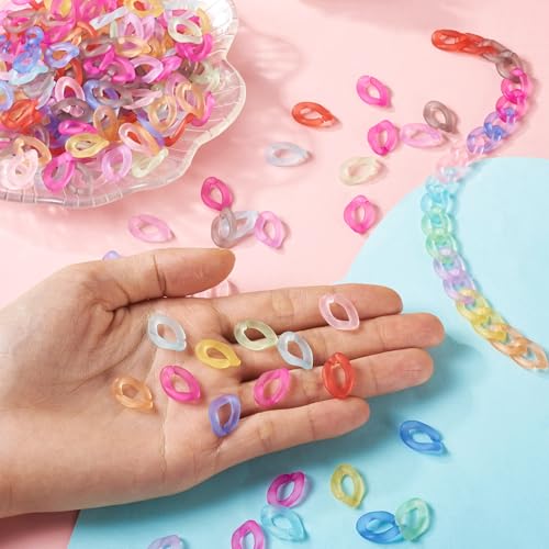 400Pcs Acryl koppelingsringen Transparante Matte Twisted Oval Quick Release Koppeling ketting voor Curb ketting Eyeglass ketting sieraden maken, 16.5x11x3.5mm 4