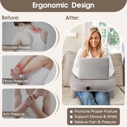 Opblaasbare Lap Pad, PVC Reading Pad voor Gaming, Portable Armrest Kussen Lap Reading Pad met 3 Opblaasbare Gaten voor Games, TV kijken 31.5 X 23.62 X 14.57 Inch